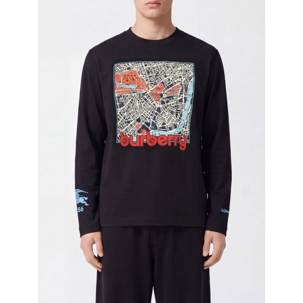 Burberry Men Burberry Graphic Logo Print Long-Sleeved Cotton T-Shirt